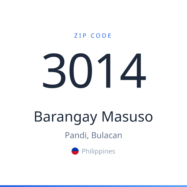 Shareable ZIP code 3014 card for Barangay Masuso, light theme