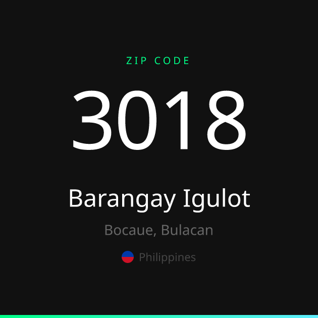 Shareable ZIP code 3018 card for Barangay Igulot, dark theme