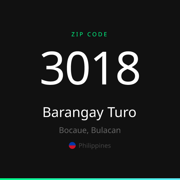 Shareable ZIP code 3018 card for Barangay Turo, dark theme