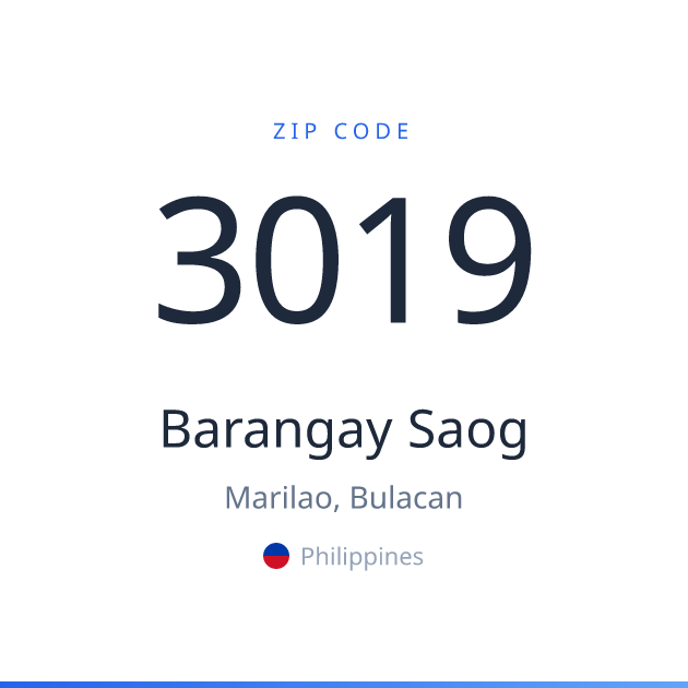 Shareable ZIP code 3019 card for Barangay Saog, light theme