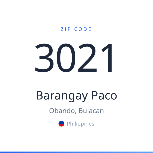 Shareable ZIP code 3021 card for Barangay Paco, light theme