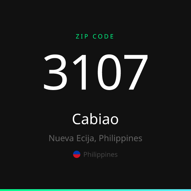 Shareable ZIP code 3107 card for Cabiao, dark theme