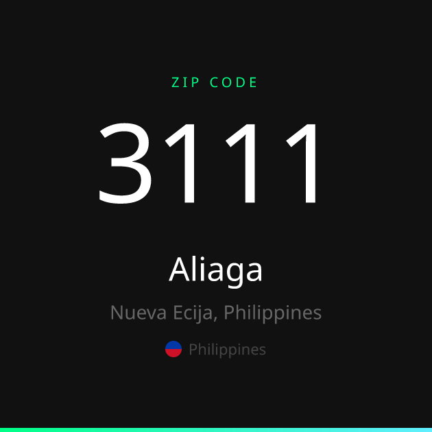Shareable ZIP code 3111 card for Aliaga, dark theme