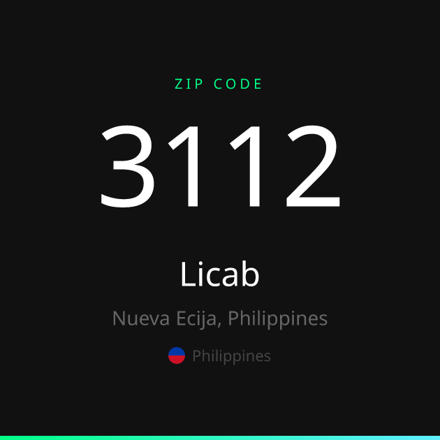 Shareable ZIP code 3112 card for Licab, dark theme