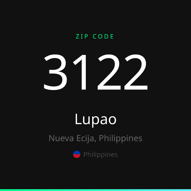 Shareable ZIP code 3122 card for Lupao, dark theme