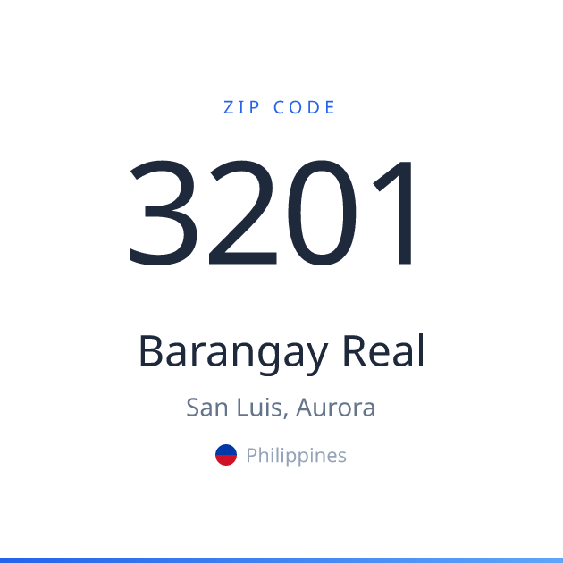 Shareable ZIP code 3201 card for Barangay Real, light theme