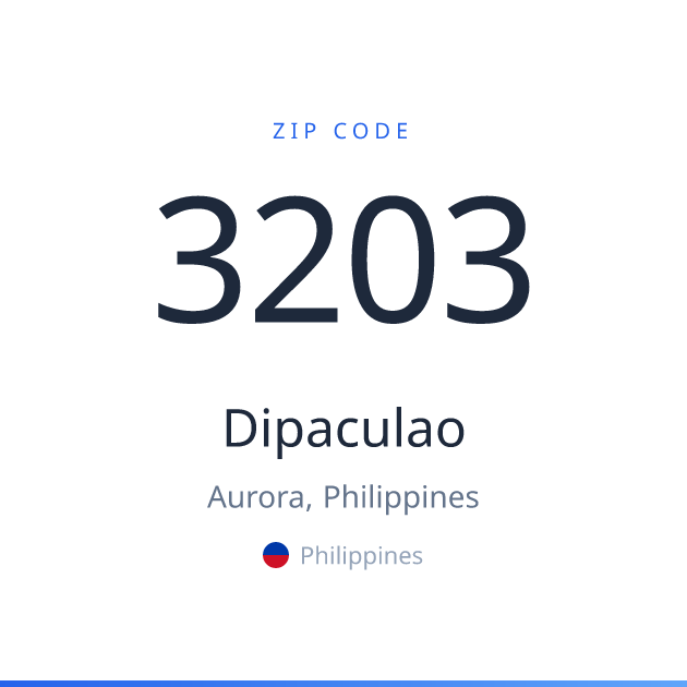 Shareable ZIP code 3203 card for Dipaculao, light theme