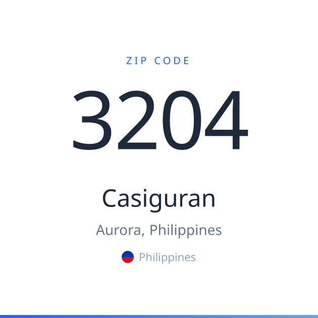 Shareable ZIP code 3204 card for Casiguran, light theme
