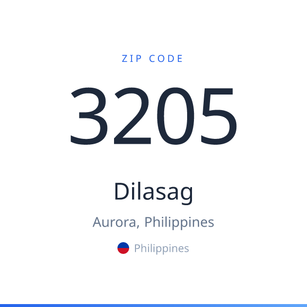 Shareable ZIP code 3205 card for Dilasag, light theme