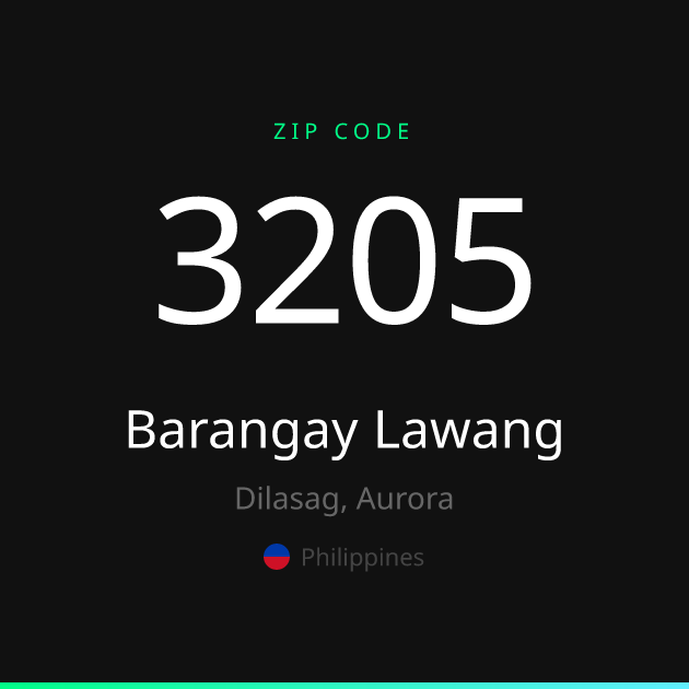 Shareable ZIP code 3205 card for Barangay Lawang, dark theme