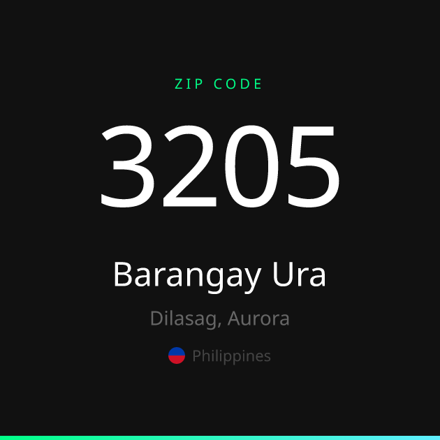 Shareable ZIP code 3205 card for Barangay Ura, dark theme