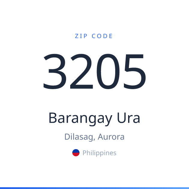 Shareable ZIP code 3205 card for Barangay Ura, light theme