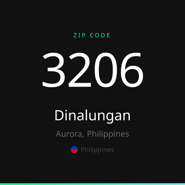 Shareable ZIP code 3206 card for Dinalungan, dark theme