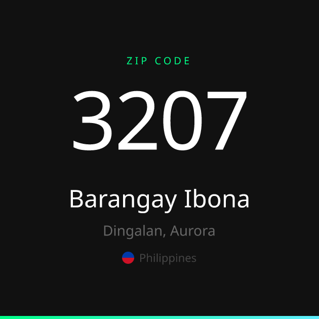 Shareable ZIP code 3207 card for Barangay Ibona, dark theme