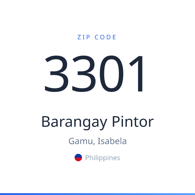 Shareable ZIP code 3301 card for Barangay Pintor, light theme