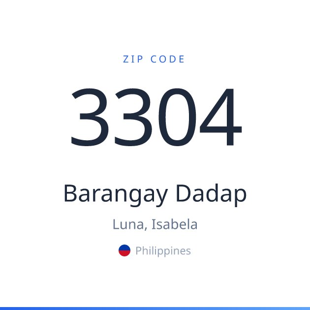Shareable ZIP code 3304 card for Barangay Dadap, light theme