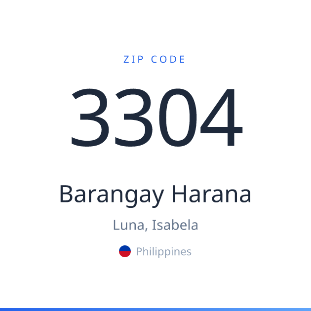 Shareable ZIP code 3304 card for Barangay Harana, light theme