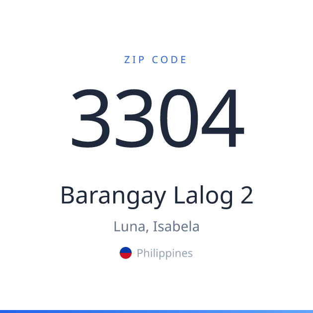 Shareable ZIP code 3304 card for Barangay Lalog 2, light theme