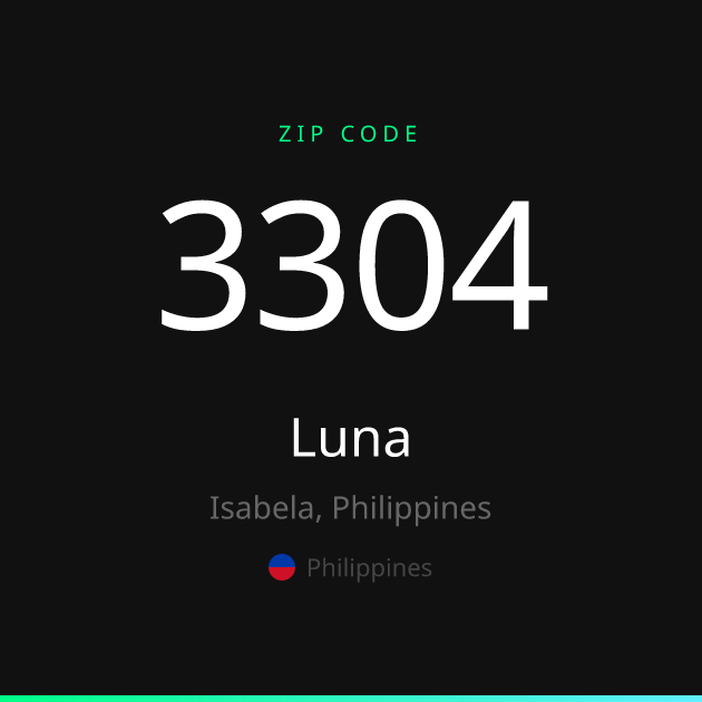 Shareable ZIP code 3304 card for Luna, dark theme