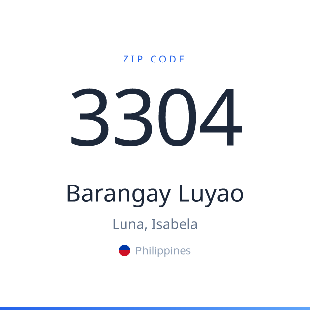 Shareable ZIP code 3304 card for Barangay Luyao, light theme