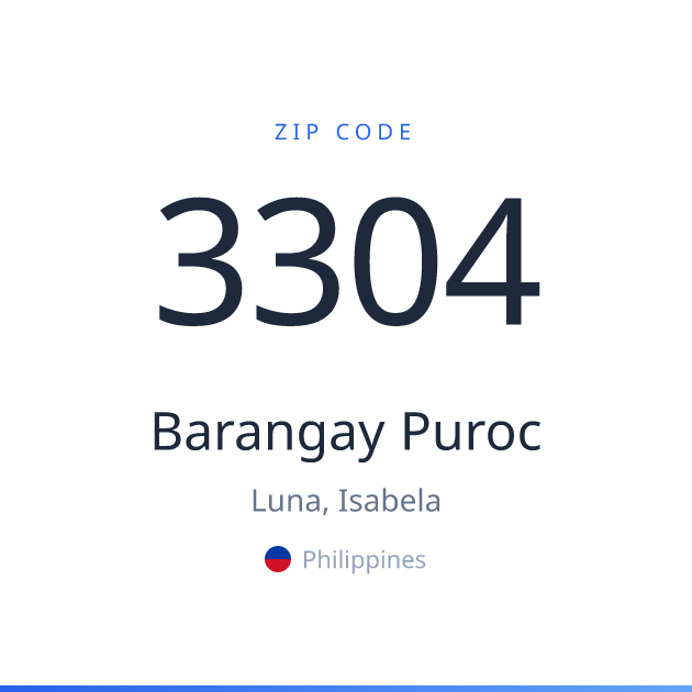 Shareable ZIP code 3304 card for Barangay Puroc, light theme