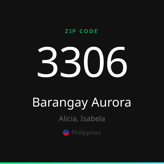 Shareable ZIP code 3306 card for Barangay Aurora, dark theme