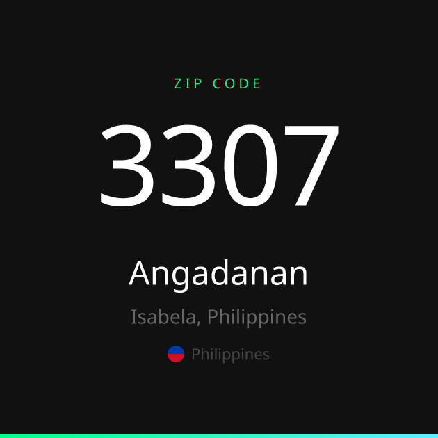 Shareable ZIP code 3307 card for Angadanan, dark theme