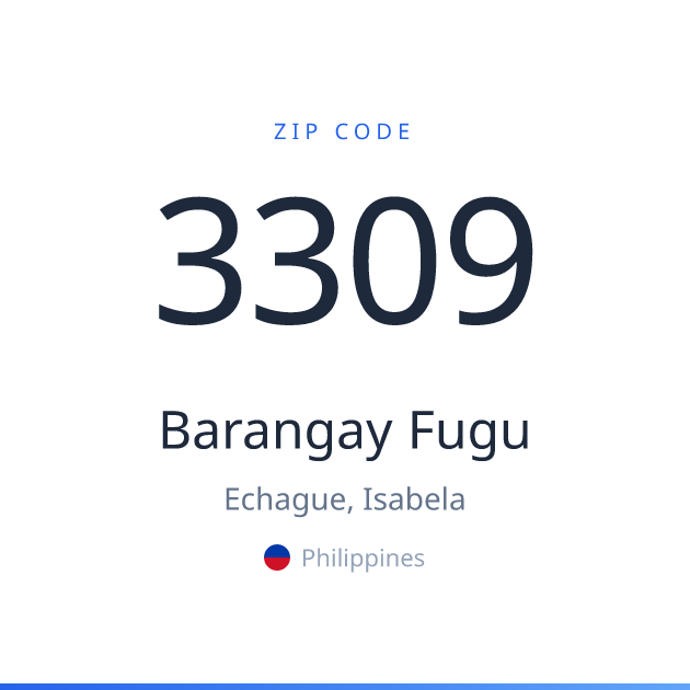 Shareable ZIP code 3309 card for Barangay Fugu, light theme