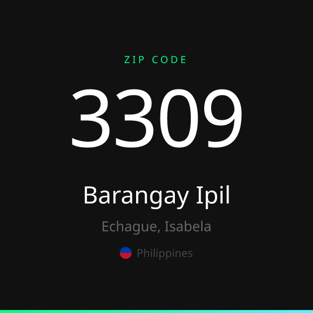 Shareable ZIP code 3309 card for Barangay Ipil, dark theme