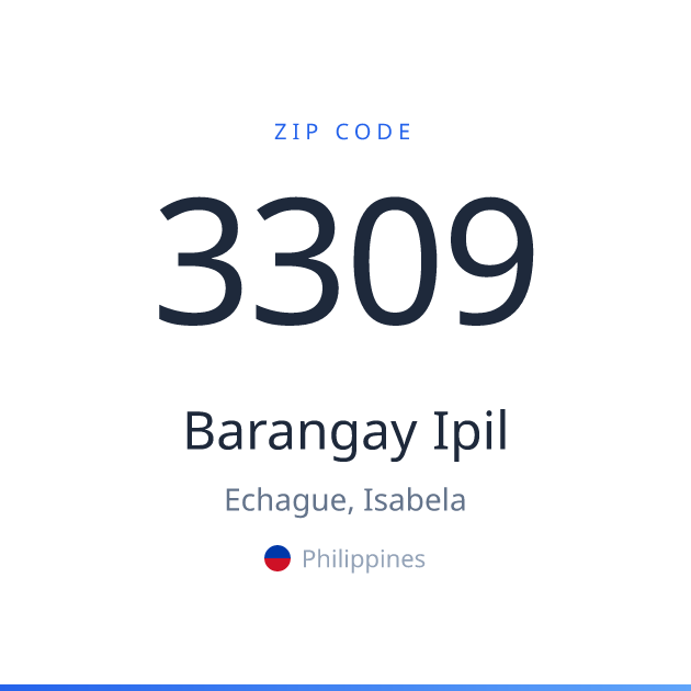 Shareable ZIP code 3309 card for Barangay Ipil, light theme