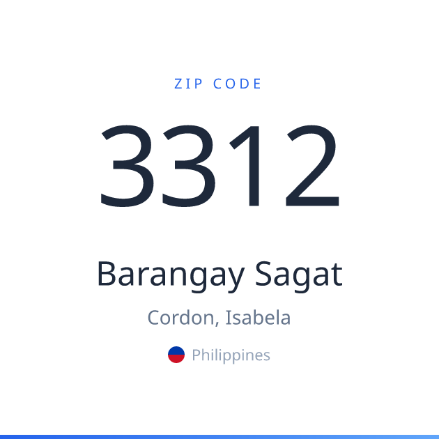 Shareable ZIP code 3312 card for Barangay Sagat, light theme