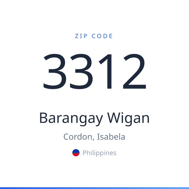 Shareable ZIP code 3312 card for Barangay Wigan, light theme