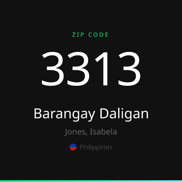 Shareable ZIP code 3313 card for Barangay Daligan, dark theme