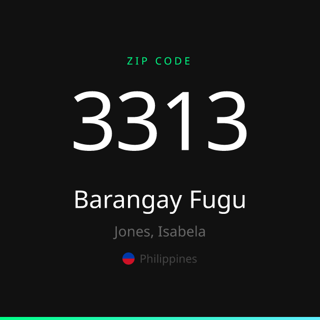Shareable ZIP code 3313 card for Barangay Fugu, dark theme