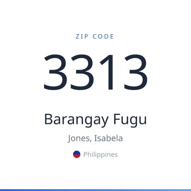 Shareable ZIP code 3313 card for Barangay Fugu, light theme