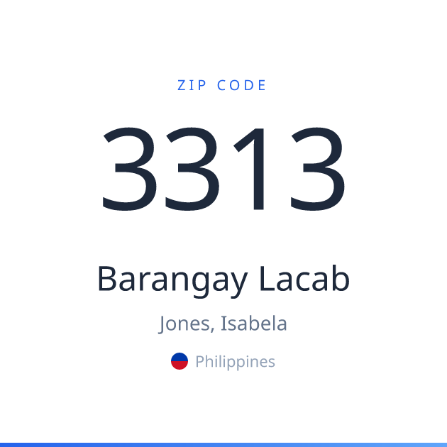 Shareable ZIP code 3313 card for Barangay Lacab, light theme