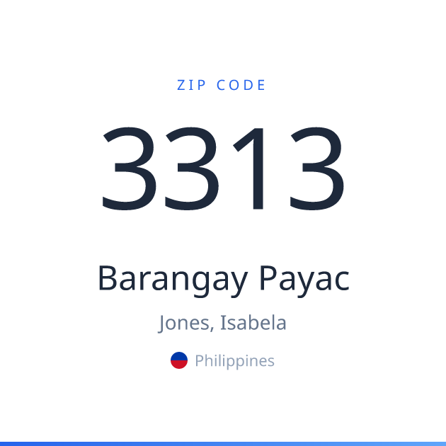 Shareable ZIP code 3313 card for Barangay Payac, light theme