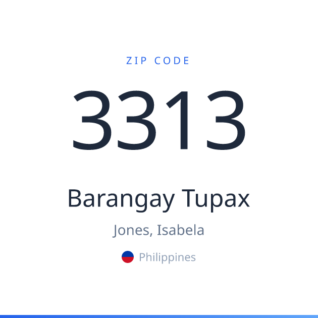 Shareable ZIP code 3313 card for Barangay Tupax, light theme