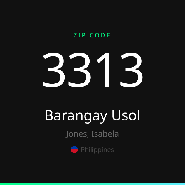 Shareable ZIP code 3313 card for Barangay Usol, dark theme