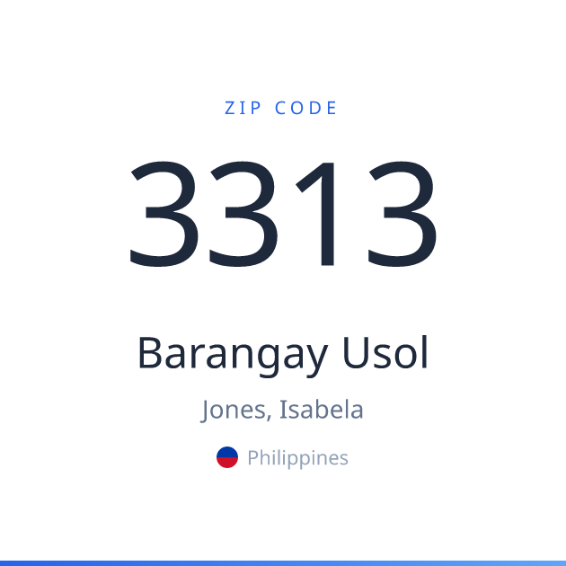 Shareable ZIP code 3313 card for Barangay Usol, light theme