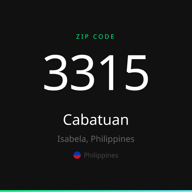 Shareable ZIP code 3315 card for Cabatuan, dark theme