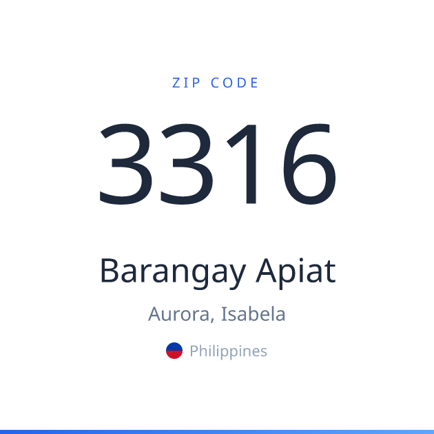 Shareable ZIP code 3316 card for Barangay Apiat, light theme