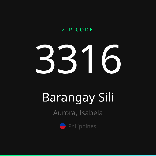 Shareable ZIP code 3316 card for Barangay Sili, dark theme