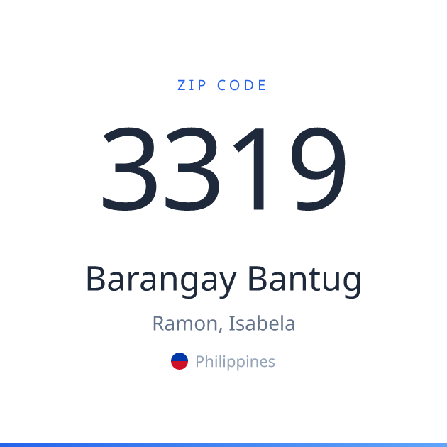 Shareable ZIP code 3319 card for Barangay Bantug, light theme