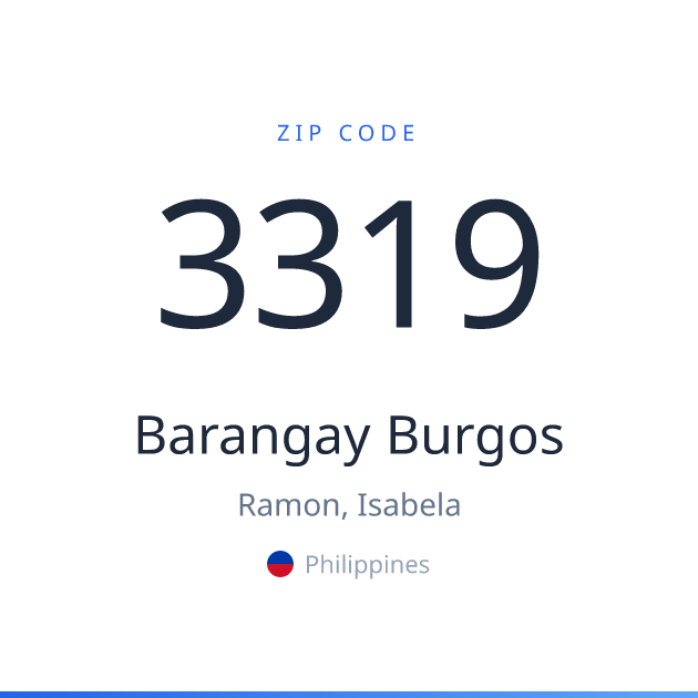 Shareable ZIP code 3319 card for Barangay Burgos, light theme