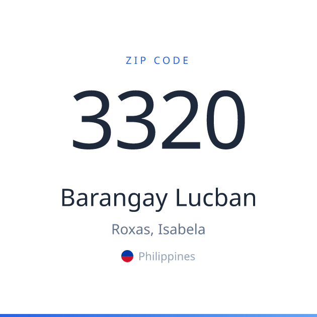 Shareable ZIP code 3320 card for Barangay Lucban, light theme