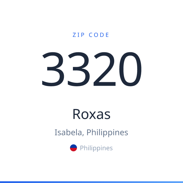 Shareable ZIP code 3320 card for Roxas, light theme