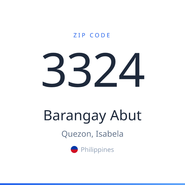 Shareable ZIP code 3324 card for Barangay Abut, light theme