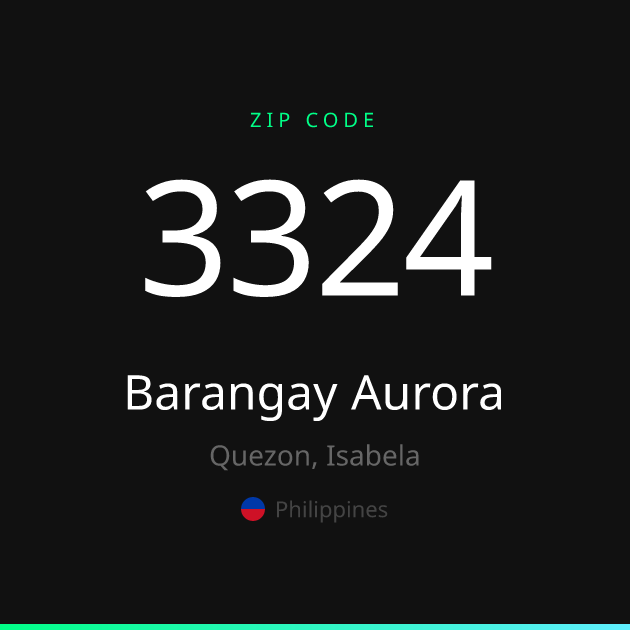 Shareable ZIP code 3324 card for Barangay Aurora, dark theme