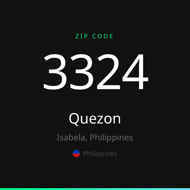 Shareable ZIP code 3324 card for Quezon, dark theme